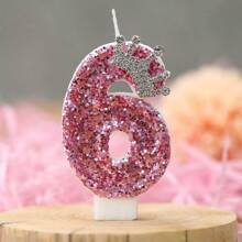 1 Stück Kerzen in Krone-Thema mit pinkem Glitzer in den Zahlen 0-9 für Geburtstagskuchen Dekoration, stimmungsvolle Geburtstags-Backdekoration zum Einstecken, geeignet für Mädchen, Göttinnen, Prinzessinnen, Frauenpartys, Geburtstage, Hochzeitsjubiläen