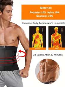 1pc Men's Sports Waist Trainer Belt, Neoprene Sweat Enhancing Body Shaper Corset, Zipper Closure, Fitness Waist Cincher