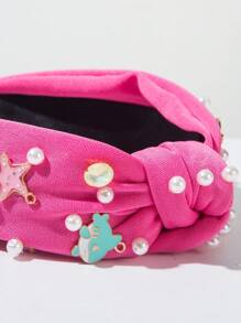 1pc Plain Fabric Broad-Banded Knot Lovely Headband, Fashion Faux Pearl Marine Life Starfish Shell Decor Hair Accessories,Hairband,Hair Hoop Headbands