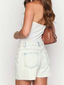 Women Summer Loose Denim Shorts Casual Washed Raw Hem Jean Short Pants For Vacation Beach Club Streetwear - 白色 - 查看 5