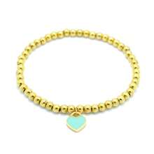 قطعة واحدة سوار معدني فاخر مطلي بالمينا على شكل قلب بسلسلة خرزة دائرية من الفولاذ المقاوم للصدأ قياس 4 مم كهدية مجوهرات للنساء