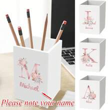 Soporte de pluma de acrílico personalizado con nombre, taza de lápices, organizador de escritorio multifuncional, soporte para brochas de maquillaje, accesorios de escritorio modernos de alta calidad y diseño elegante, regalo ideal para ella, sala de té, San Valentín, Día de la Madre, cumpleaños, Día del Padre, graduación, boda, inauguración de la casa, decoración del hogar, ambiente cálido, decoración de otoño, vida elegante, amor eterno - Blanco - Ver 2