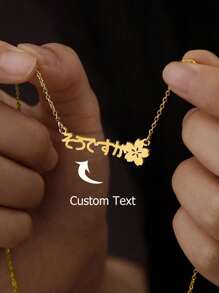Collar con nombre japonés personalizado, gargantilla con flor de cerezo Sakura, collares con palabras personalizadas para mujeres y hombres, collar de Kanji japonés de acero inoxidable