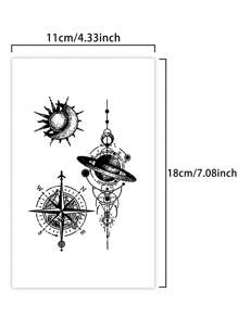 1 件几何罗盘星球临时纹身半永久纹身欧式风格防水防汗持续 1-2 周逼真草本汁防摩擦不反光仿黑色假纹身男女手臂、胸部、腿部、腹部、腰部、手指、颈部纹身贴纸现代人体艺术 - 黑色 - 查看 5