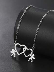1 pieza Collar con colgante en forma de corazón de Cupido de acero inoxidable para mujer, regalo de pareja con forma de corazón de moda casual - Serie de moda - Ver 6