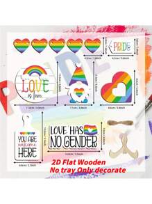 12 piezas Decoración para bandeja de varios niveles del Mes del Orgullo LGBTQ+, letreros de madera con arcoíris "El amor gana", "El amor no tiene género" para decoración del hogar y cocina, suministros para fiesta del Orgullo LGBTQ+ (sin bandeja)