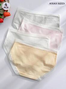 4条装内裤女士中腰甜美可爱蝴蝶结清新女士内裤柔软亲肤轻薄透气蕾丝少女学生三角裤仙女风基础内衣白色内裤粉色内衣 - 彩色 - 查看 2