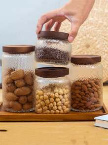 1PC American Style Hammered Glass Sealed Jar, Tea/Coffee/Bean Storage Container With Nut And Grain Organizer