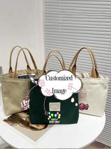 Aangepaste grafische student all-match tote bag, nieuwe canvas handtas, canvas tote bag-ontwerp voor dames, schattige tas met berenlogo