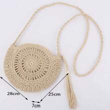 Yogodlns Round Soft Paper Rope Shoulder Bag Tassel Summer Beach Handmade Crossbody Bags Women Hollow Straw Bag Circle Rattan Bag