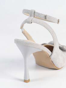 Damesschoenen met puntige neus en hoge hak, PU-materiaal met vlinderbloemdetail, enkelbandje, elegante alledaagse hoge hakken, geschikt voor buiten, festival, feestkleding, lente, zomer, herfst, winter, past bij satijnen jurk, Kerstmis, herfst
