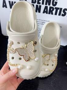 Women's Butterfly Rhinestone Slip-On Sandals, Lightweight & Anti-Slip, Suitable For Beach, Outdoor, Comfortable And Durable - Khaki - View 2