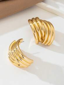 1 Pair Metallic Finish Exaggerated Geometric Layered Stud Earrings For Women