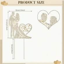 1pc Premium Metal Rhinestone Cake Topper, Bride And Groom Silhouette Shape Cake Hat For Wedding, Engagement, Anniversary, Party, Valentine's Day