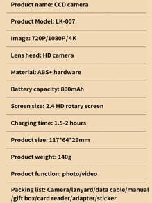 Autofocus 48MP 4K Gezichtsdetectie 2,4-inch Flip Over Display Scherm 16X Zoom Oplaadbare Batterij Pocket Cinema Digitale Compacte Videocamera's