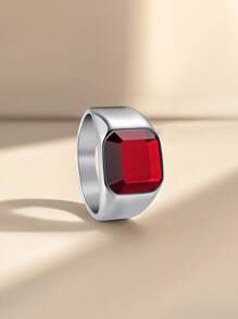 1pc Titanium Steel Chinese Red Stone Inlaid Fashion Ring For Men - 1355 Gold-plated + Chinese Red - View 9