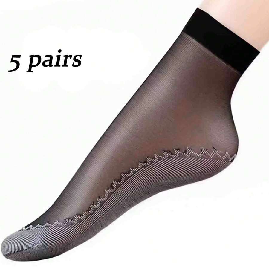 5 双性感内衣，女士透气短袜，防滑透明脚趾保护，尼龙编织面料，手洗