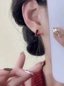 1 par de pendientes de botón elegantes y vintage con incrustaciones de zirconia granate, pendientes versátiles de estilo suave para uso diario de mujeres de lujo