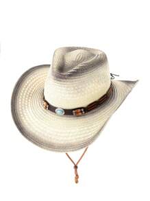 1pc Boho Casual Beaded Jewel Butterfly Hollow Straw Sun Hat, Fashionable Versatile Vacation Leisure Accessory For Men And Women, All Season - Teardrop Hat - View 3