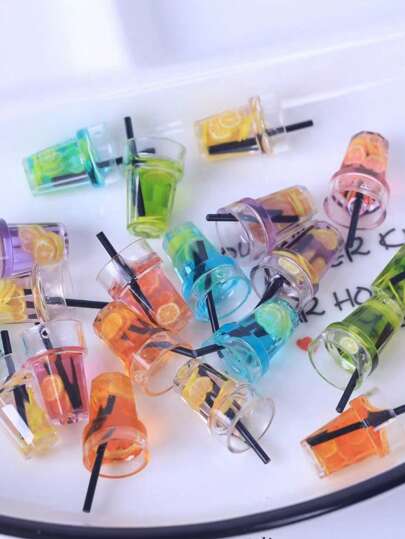 20قطعة أكواب شاي صغيرة مصنوعة من الراتنج المقلد، زجاجات مشروبات كرتونية، مواد DIY أكل وألعاب ، تجهيزات ديكورية صغيرة (عشوائية)