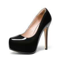 Women's Slip On Stiletto High Heel Platform Dress Court Shoes - Black - View 5