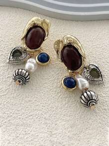 复古优质仿珍珠宝石动物金属象形吊坠耳环