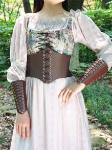 3件套中世纪维京宽腰带PU皮革腕带护腕，文艺复兴时期维京角色扮演服装配件 - A - 查看 6