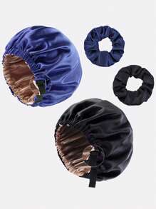4pcs Plus Size Women's Adjustable Double Layer Satin Sleep Cap, Beauty Care Shower Cap, Suitable For Daily Use - Multicolor - View 4
