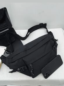 De nieuwe klassieke Joker Multi-Pocket Zipper Design Effen Kleur Nylon Waterdichte Stof Diagonale Schouder Borsttas is Geschikt voor Reizen.