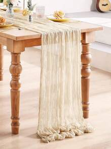 5pcs Beige Pleated Table Runner, Folded Tablecloth, Holiday Birthday Decorations Wedding Decorations Vacation House Decorations Party Room Table Decorations Beige Table Cover, Table Flag, Solid Color Table Cloth, Birthday Decorations Wedding Decorations Table Set, Party Decorations Table Skirt, Party Favors, Christmas Decoration, Christmas Table Runner, Christmas Decoration, Halloween Decoration