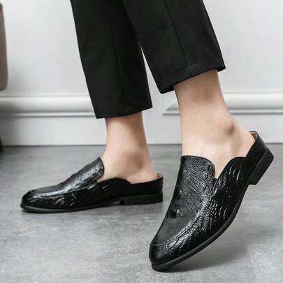 British Style Slippers, Fashionable Solid Color Crocodile Pattern Sandals, Breathable Casual Beach, Camping, Home Party, & Versatile Net Celebrity Shoes