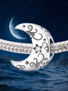 1pc Fashionable 925 Sterling Silver Cubic Zirconia Vine Moon Charm Bead For Women Fit Bracelets Bangles DIY Jewelry Making Party Gift Fine Ladies Jewellery