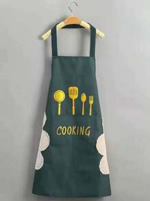 1 pièce Tablier vert, tablier de cuisine imperméable et résistant à l'huile, tablier de cuisine à essuyer-main avec poche pour téléphone