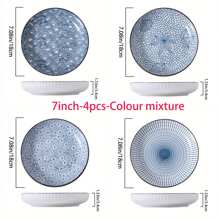 Ceramic Dinner Plates And Bowls Set Of 4 - Round Salad Dessert Plates And Bowls, Holiday Theme, All-Season Versatility For Home, Dorm, Kitchen & Dining Room