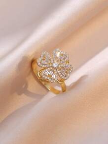 1 件三叶草戒指，心形四叶草设计，独特的可旋转双层四叶草戒指，镶嵌水钻，送给自己或母亲的精美礼物，传递好运