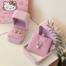 Sanrio 1pc Sanrio Brand Cultured Pearl Necklace Set With Earrings, Rhinestone Kitty Cat Pendant Necklace, Gifts For Girlfriend, Birthday, Best Friends