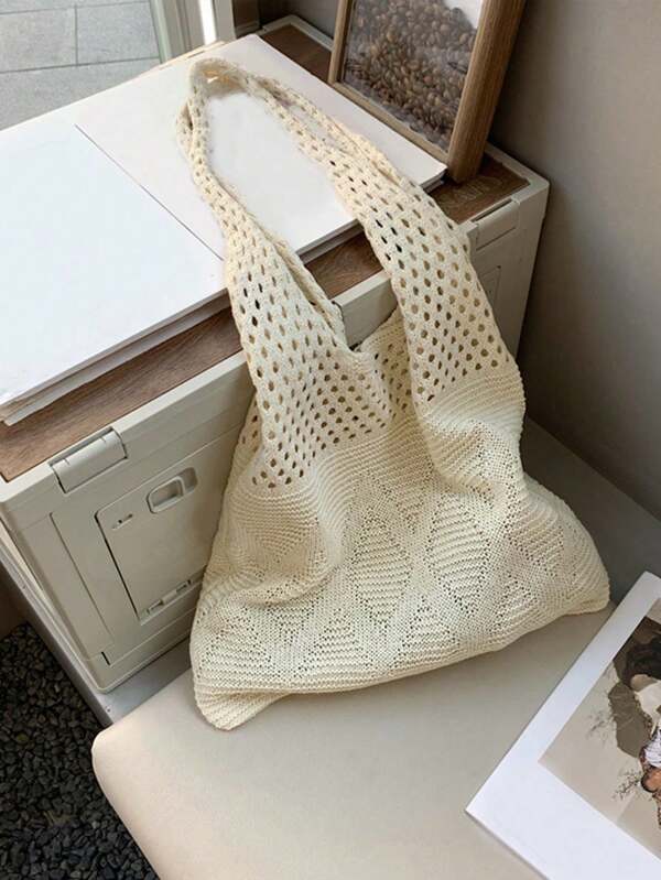 Crochet Bags For Women Summer Beach Tote Bag Aesthetic Tote Bag Hippie Bag Knit Bag Fashion Must-Have: Women Crochet Knit Tote Bag, Hollow Out Handbag, Beach Travel Shoulder Bag, -Friendly Large Capacity Shopping Bag With Sand-Shaking Design, Perfect Gift For Students And Female Tourists In Outdoor Activities, Traveling And Shopping