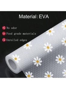 1roll Chrysanthemum Pattern Shelf Liner, Non-Adhesive Drawer Liner, Non-Slip Refrigerator Mat, Waterproof EVA Cabinet Liner, Easy To Clean Kitchen Mat