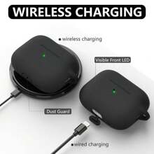 1pc Solid Color Silicone Protective Case With Carabiner Strap And Cleaning Brush - Black - View 7