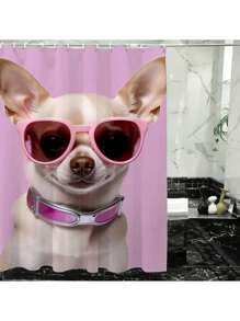 1 Peça Cortina de Chuveiro Estampada de Cachorro Fofa e da Moda - Poliéster Impermeável, Lavável em Máquina, Com Ganchos, Adequada para Todas as Estações Volta às Aulas