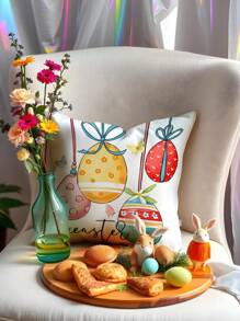 1pc/4pcs Easter Bunny Egg Car Sofa Pillow Case, HD Printed Linen Throw Pillow Cover, Easter Decorations For Car Home Living Room, Bedroom, Sofa, 17.7*17.7 Inch/45x45cm (Without Pillow Insert) Gifts Birthday Graduation