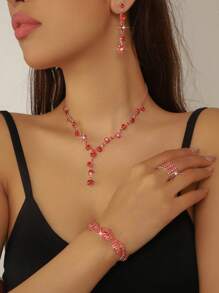 4 Stücke/Set elegantes Kristallschmuckset mit Strass - Ohrringe und Halsketten, Armbänder, Ringe - geeignet für den täglichen Gebrauch von Frauen, Hochzeiten, Partys usw.