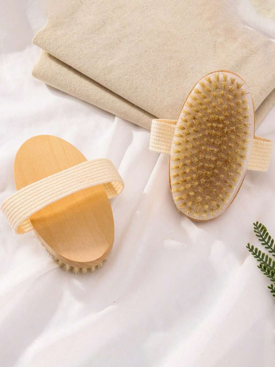 1pc/2pcs Strong Exfoliating Body Brush, Soft-Bristle Anti-Slip Wooden Dry Brush For Body Exfoliation, Suitable For Wet Or Dry Exfoliating, Deep Cleansing (Wooden Color May Vary Slightly)