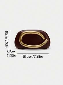 时尚简约金属扣装饰手拿包，晚宴包，欧美复古晚宴包，金属链条，盒状包，适合派对。 - 咖啡棕 - 查看 3