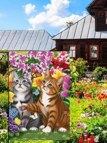 1pc Cute & Lively Cat Series Garden Flag, Decoration For Yard, Patio, Outdoor, Spring/Summer