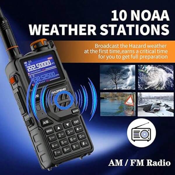 1pc BAOFENG K5PLUS 10W Tri Band Ham Radio Long Range Handheld High Power NOAA Weather Receiver Two Way Walkie Talkies With Copy Frequency,USB C Charger,2500mAh Battery,Airband,999CH