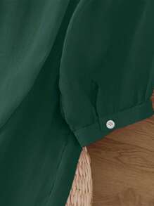 Women's Embroidered Loose Boho Vintage Blouse, Spring/Summer Casual Tops - Dark Green - View 6