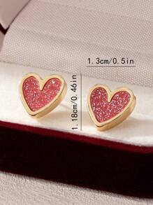 1 Pair/Set Fashionable & Elegant Alloy Heart Shaped Multi-Color Versatile Delicate Sweet Stylish Earrings, Suitable For Women To Wear On Holidays And Gatherings - Multicolor - View 4