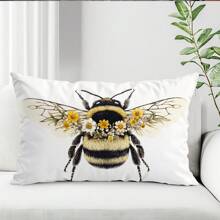 1pc Bee & Floral Single-Sided Printed Velvet Decorative Throw Pillow Case, 30*50cm