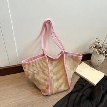 Versatile Woven Straw Shoulder Bag For Women, Large Capacity, Leisure Fashion, Beach Bag, Knitted Designer Bag, Summer
